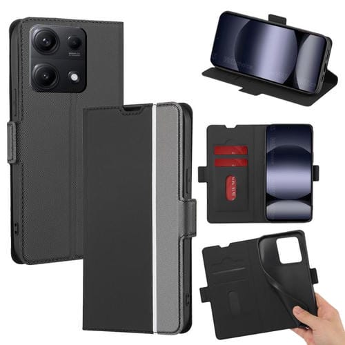 Funda de cuero con textura de sarga y botones laterales para Redmi Note 14S 4G (negra)