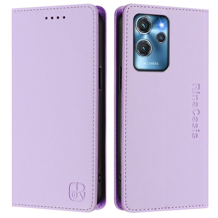 Funda de Cuero Rfid con Succión Magnética y Doble Pliegue para Oukitel C32 Rc01 (Morado Claro)