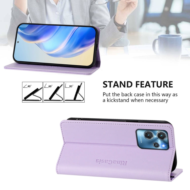 Funda de Cuero Rfid con Succión Magnética y Doble Pliegue para Oukitel C32 Rc01 (Morado Claro)