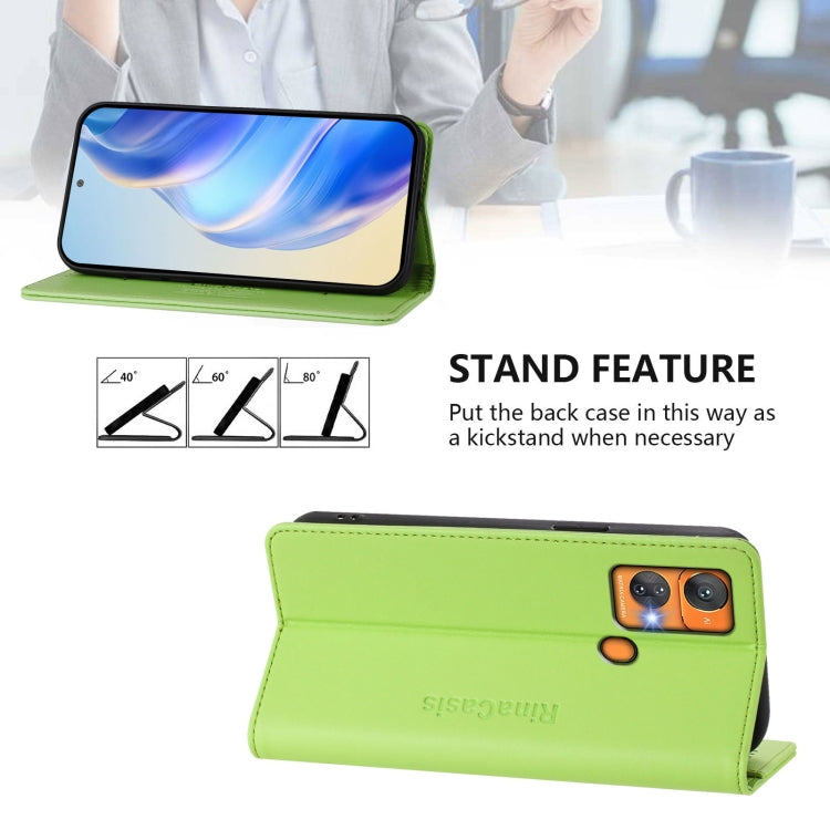 Funda de Cuero Rfid con Doble Pliegue y Succión Magnética para Oukitel C33 Rc01 (Verde Hierba)