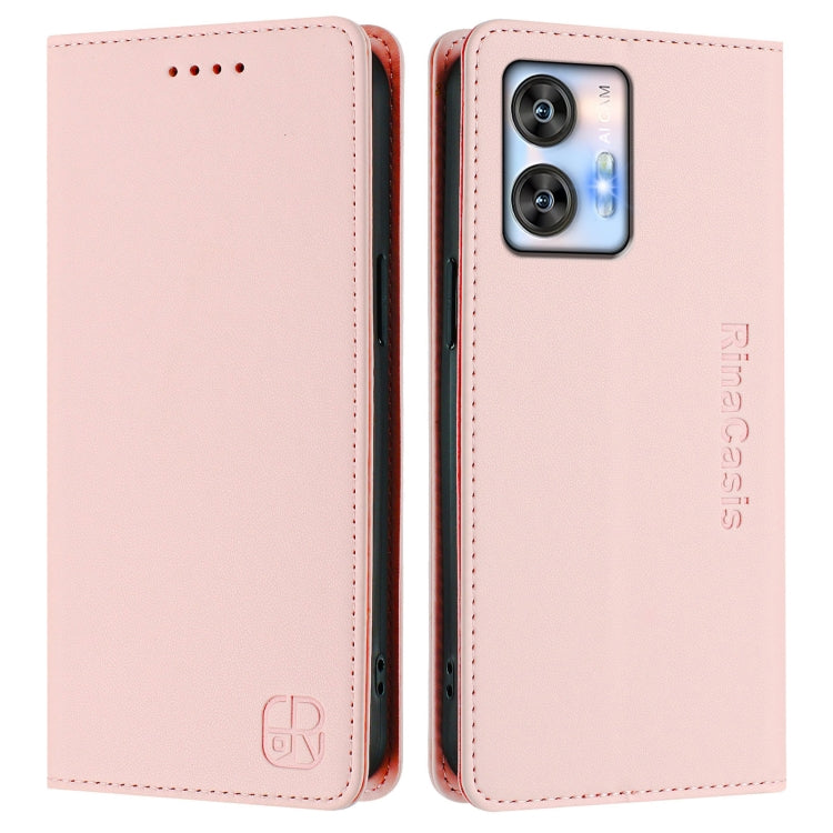 Funda de Cuero Rfid con Doble Pliegue y Succión Magnética para Oukitel C35 Rc01 (Rosa)