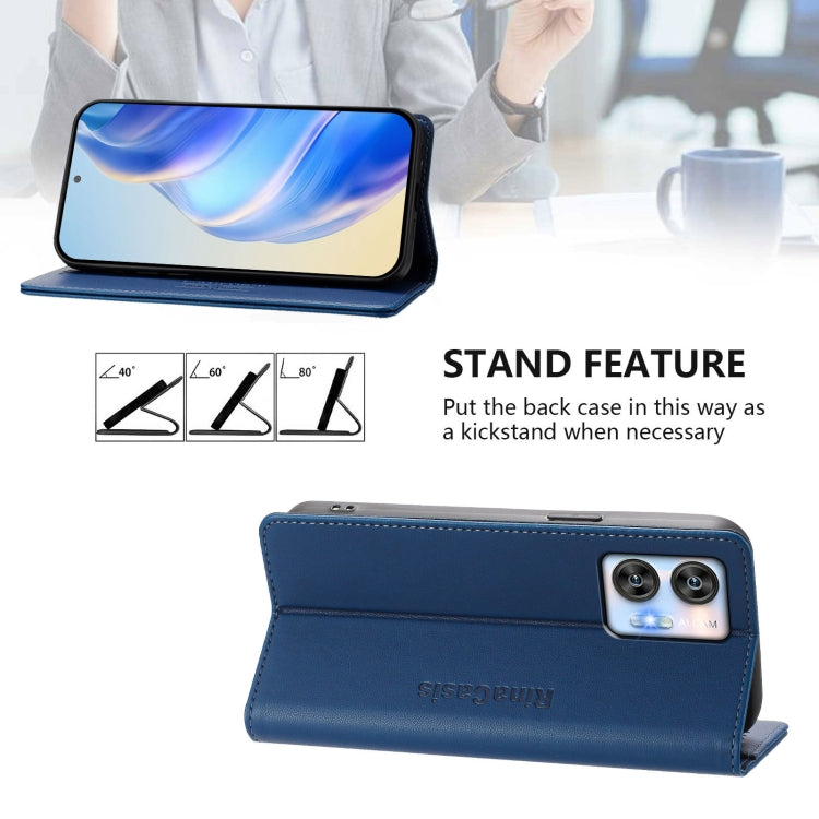 Funda de Cuero Rfid con Doble Pliegue y Succión Magnética para Oukitel C35 Rc01 (Azul Oscuro)