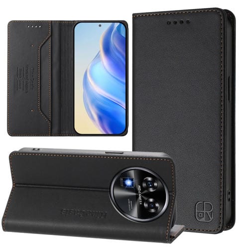 Funda de Cuero Rfid con Doble Pliegue y Succión Magnética para Oukitel C37 Rc01 (Negra)