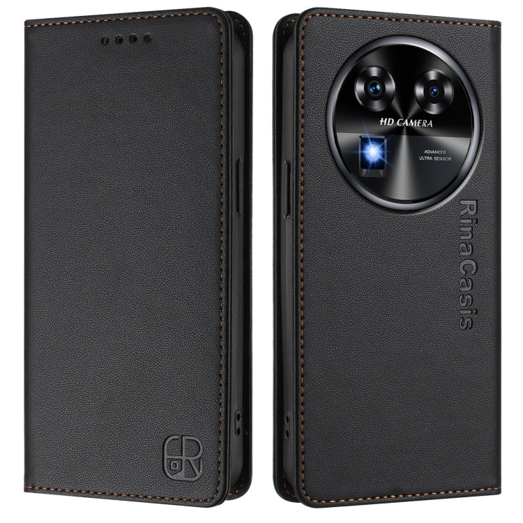 Funda de Cuero Rfid con Doble Pliegue y Succión Magnética para Oukitel C37 Rc01 (Negra)