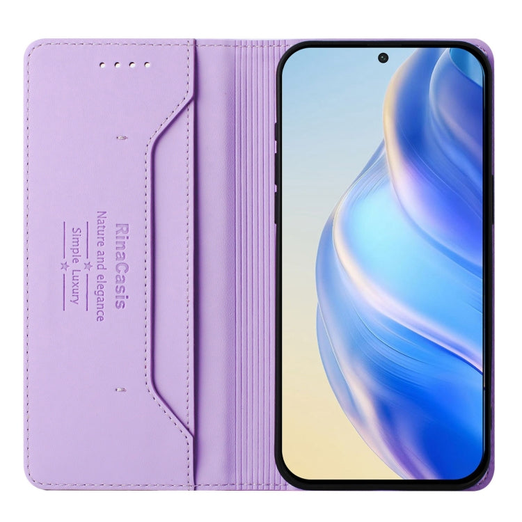 Funda de Cuero Rfid con Doble Pliegue y Succión Magnética para Oukitel C37 Rc01 (Morado Claro)