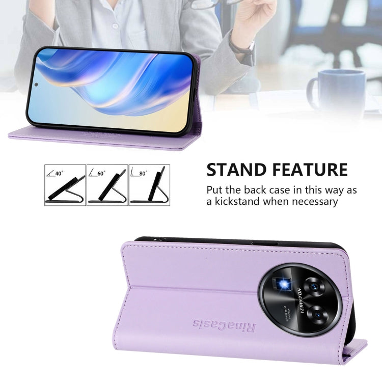Funda de Cuero Rfid con Doble Pliegue y Succión Magnética para Oukitel C37 Rc01 (Morado Claro)