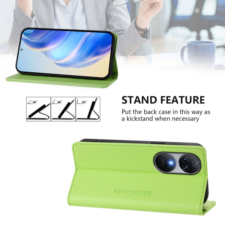 Funda de Cuero Rfid con Doble Pliegue y Succión Magnética para Oukitel C38 Rc01 (Verde Hierba)