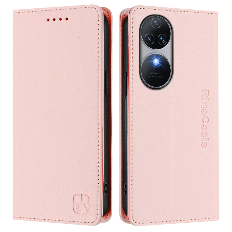 Funda de Cuero RFID con Doble Pliegue y Succión Magnética para Oukitel C38 Rc01 (Rosa)