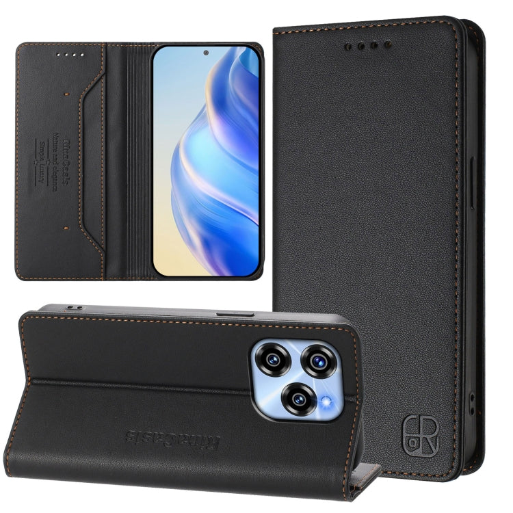 Funda de Cuero Rfid con Doble Pliegue y Succión Magnética para Oukitel C50 Rc01 (Negra)