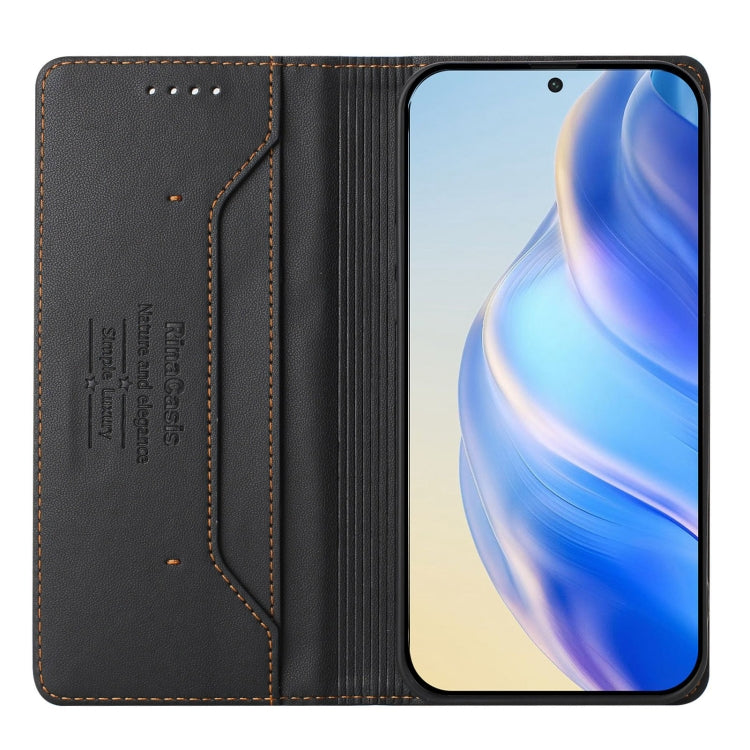 Funda de Cuero Rfid con Doble Pliegue y Succión Magnética para Oukitel C50 Rc01 (Negra)