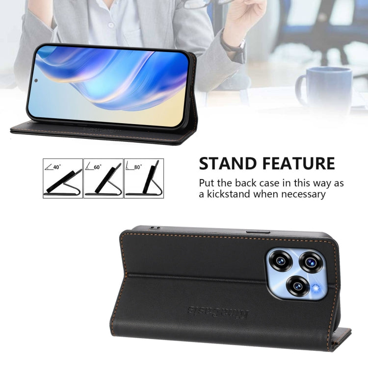 Funda de Cuero Rfid con Doble Pliegue y Succión Magnética para Oukitel C50 Rc01 (Negra)
