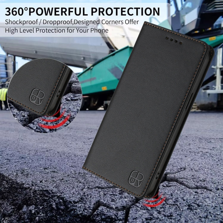 Funda de Cuero Rfid con Doble Pliegue y Succión Magnética para Oukitel C50 Rc01 (Negra)