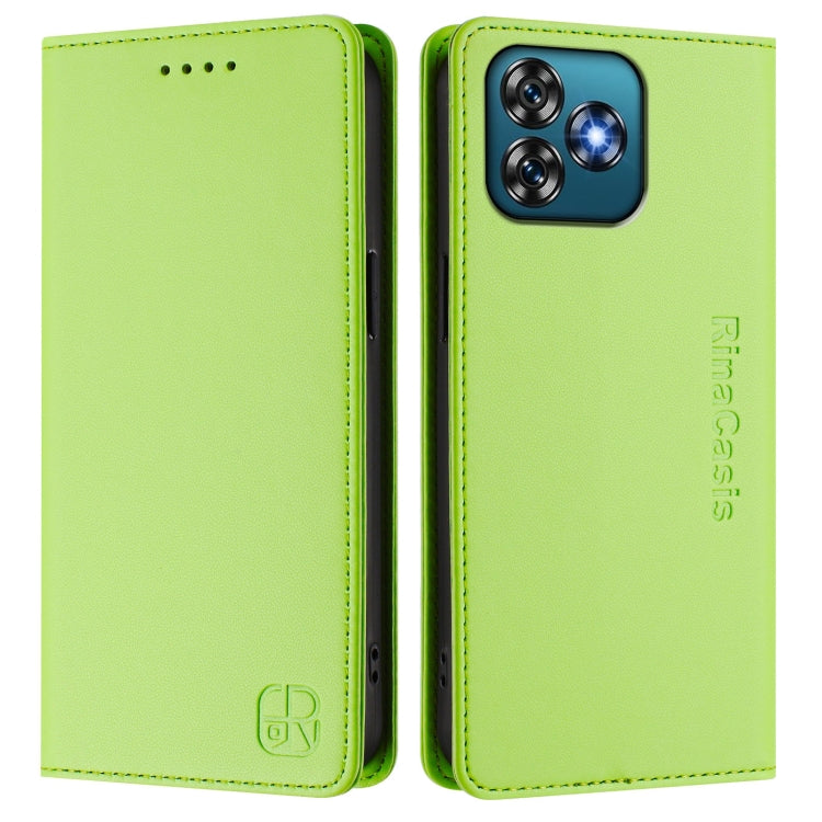 Funda de Cuero Rfid para Oukitel C53 Rc01 con Doble Pliegue y Succión Magnética (Verde Hierba)