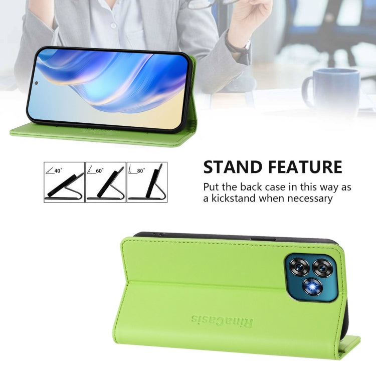 Funda de Cuero Rfid para Oukitel C53 Rc01 con Doble Pliegue y Succión Magnética (Verde Hierba)