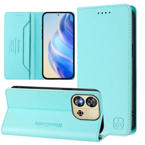 Funda de Cuero con Doble Pliegue y Succión Magnética Rfid para Oukitel C57/C57S/C57 Pro Rc01 (Verde Menta)