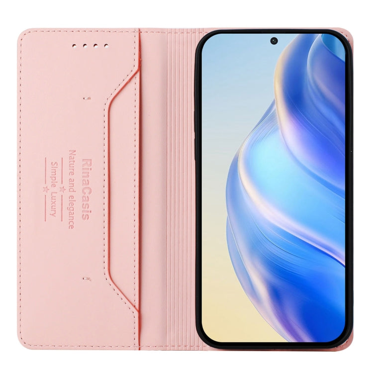 Funda de Cuero con Doble Pliegue y Succión Magnética RFID para BlackView Oscal Modern 8 Rc01 (Rosa)