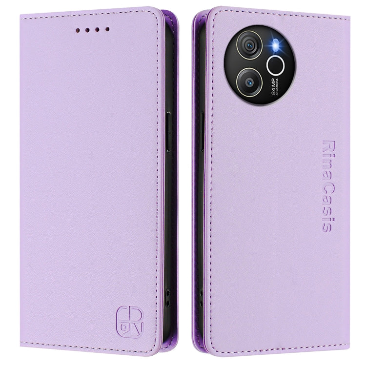 Funda de Cuero con Doble Pliegue y Succión Magnética RFID para BlackView Shark 8 y Oscal Tiger 12 Rc01 (Morado Claro)