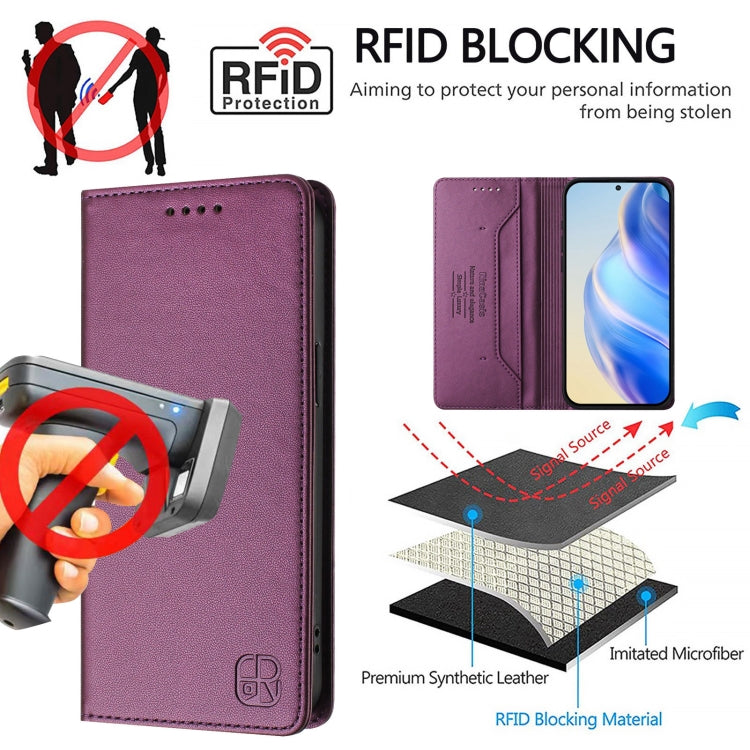 Funda de Cuero Rfid con Doble Pliegue y Succión Magnética para BlackView Shark 9 Rc01 (Violeta)