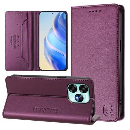 Funda de Cuero RFID con Succión Magnética y Doble Pliegue para Umidigi A15/A15C/A15T Rc01 (Violeta)