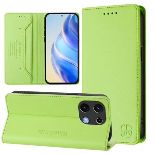 Funda de Cuero para Teléfono Umidigi Note 100 Rc01 con Doble Pliegue y Succión Magnética Rfid (Verde Hierba)