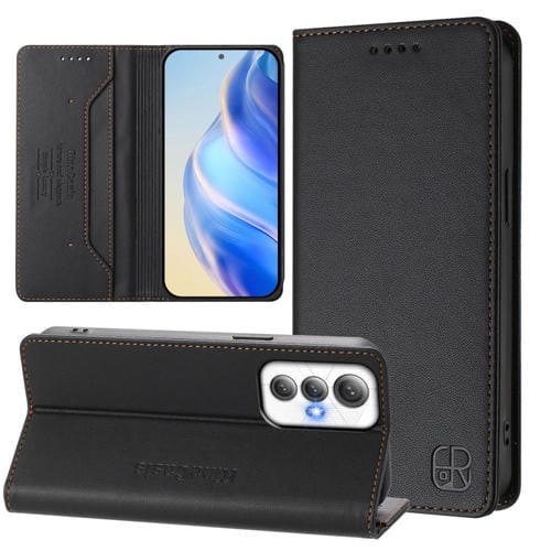 Funda de Cuero Rfid para Cubot Max 5 Rc01 con Doble Pliegue y Succión Magnética (Negro)