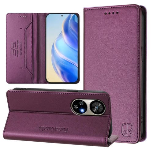 Funda de Cuero Ulefone Note 17 Pro Rc01 Doble Pliegue Succión Magnética (Violeta)