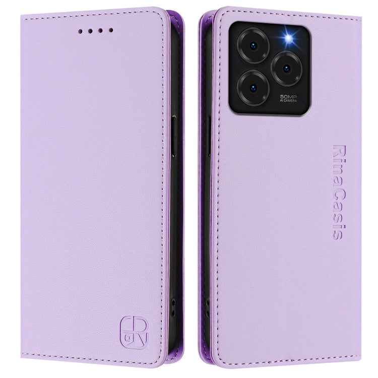 Funda de Cuero con Doble Pliegue y Succión Magnética para Ulefone Note 20 Pro Rc01 (Morado Claro)