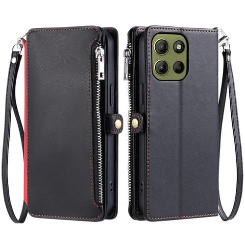 Funda para Teléfono Motorola Moto G15 con Cremallera y Ranura para Tarjetas (Negro)