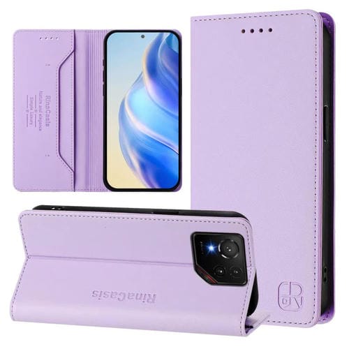 Funda de Cuero Rfid para Asus Rog Phone 9/9 Pro Rc01 con Doble Pliegue y Succión Magnética (Morado Claro)