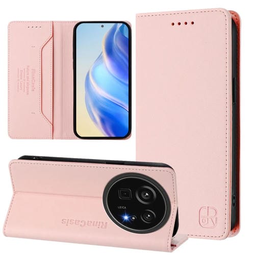 Funda de Cuero para Sharp Aquos R9 Pro Sh-54E Rc01 con Doble Pliegue y Succión Magnética Rfid (Rosa)