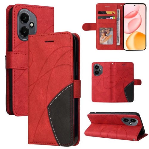 Funda de cuero con tapa bicolor para Honor 400 Global (156,5 mm) (Roja)