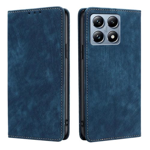 Funda de Cuero Magnética con Cepillo Antirrobo Rfid para Teléfono Xiaomi 14T Pro 5G (Azul)