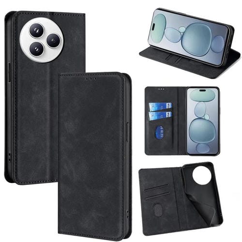 Funda de cuero magnética con textura de piel para Xiaomi Civi 5 Pro 5G (negra)