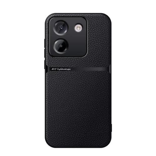 Funda magnética de cuero Litchi para Xiaomi Poco M7 Pro 5G, con cobertura total, a prueba de golpes (negra)