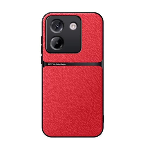 Funda magnética de cuero Litchi para Xiaomi Poco M7 Pro 5G, con cobertura total, a prueba de golpes (roja)