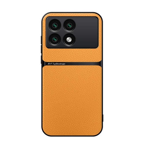 Funda para Teléfono con Tapa Magnética de Cuero Litchi a Prueba de Golpes y Cobertura Total para Redmi K70/Xiaomi Poco F6 Pro (Amarillo)