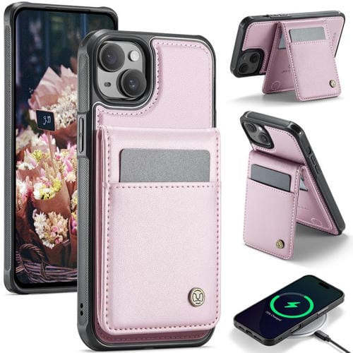 Estuche para Teléfono Jeehood J06 para iPhone 14 Plus con Tarjetero RFID Magsafe Estilo Británico (Rosa)