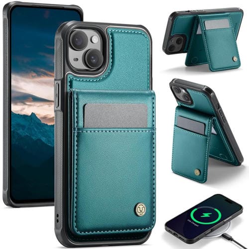 Estuche para teléfono Jeehood J06 para iPhone 13 con tarjetero Rfid Magsafe estilo británico (Verde)