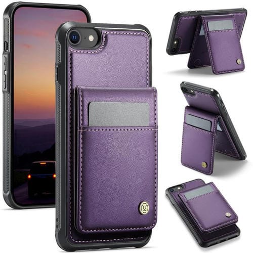 Funda para iPhone SE 2022 SE 2020 8 Jeehood J06 Pu con Tarjetero Rfid Magsafe (Morado)