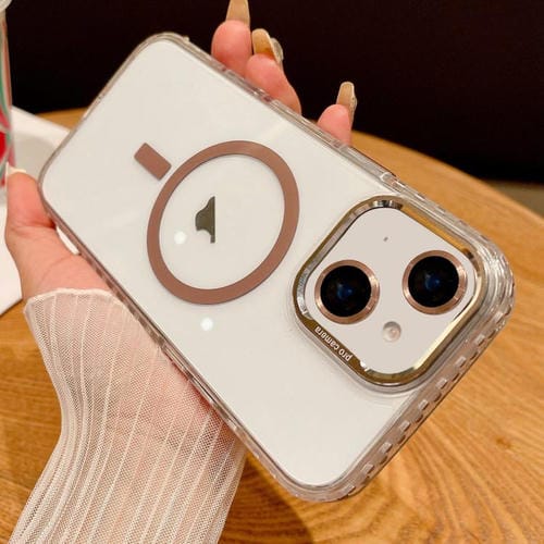 Funda para iPhone 15 Plus Protección Magsafe Transparente Película para Lentes (Oro Titanio)
