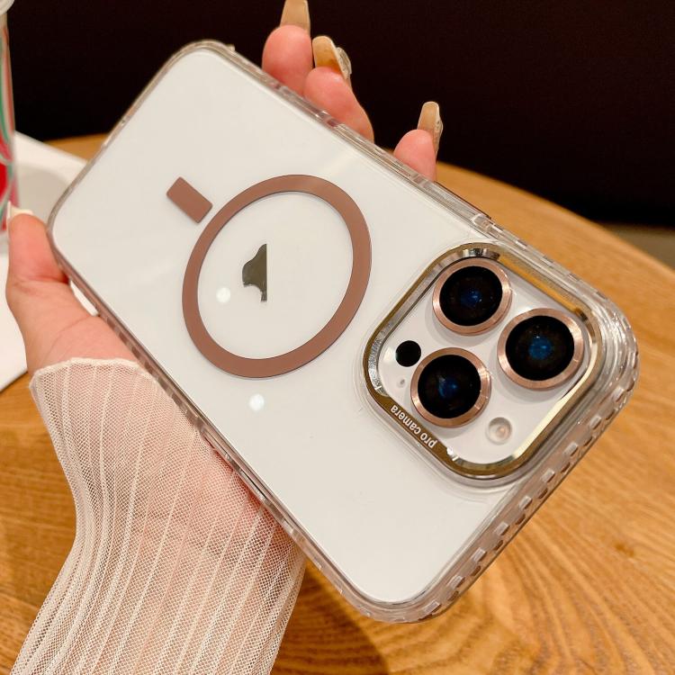 Funda para iPhone 15 Pro Max Protección Magsafe Transparente Película para Lentes (Oro Titanio)