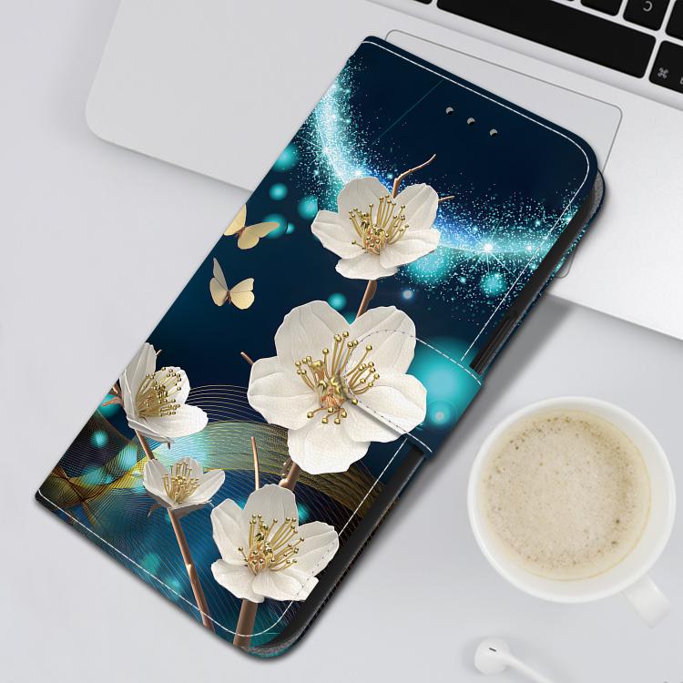 Funda de Cuero con Dibujo de Colores y Textura de Cristal para iPhone 16 Plus (Magnolia)