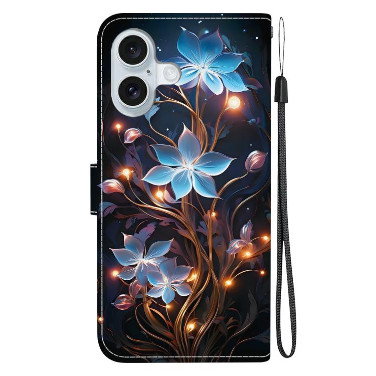 Funda de Cuero iPhone 16 Plus Dibujo Colores Textura Cristal (Flor de Linterna Pequeña)