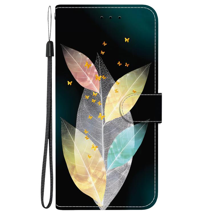 Funda de Cuero iPhone 15 Pro Max Dibujo de Colores Textura de Cristal (Hojas de Colores)