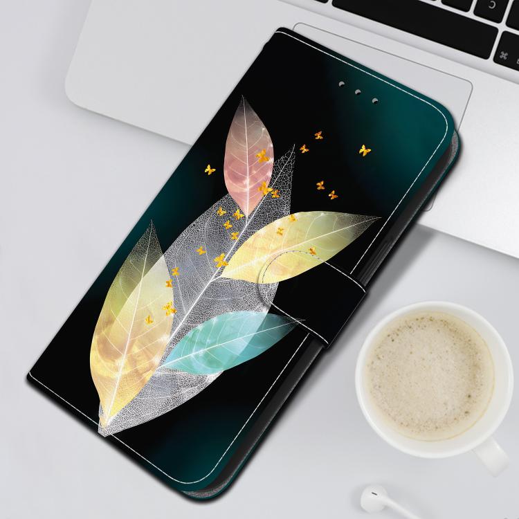 Funda de Cuero iPhone 15 Pro Max Dibujo de Colores Textura de Cristal (Hojas de Colores)