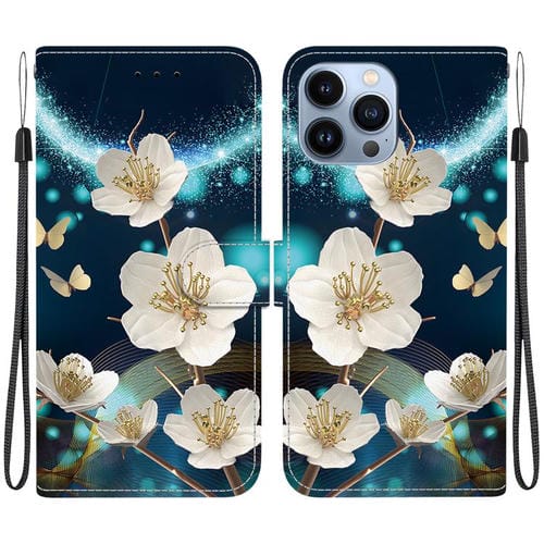 Funda de Cuero para iPhone 13 Pro Max Dibujo de Colores Textura de Cristal (Magnolia)