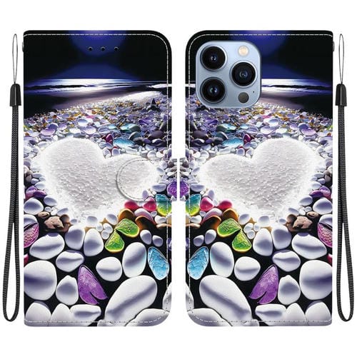Funda de Cuero para iPhone 13 Pro Max con Dibujo de Colores y Textura de Cristal (Corazón)