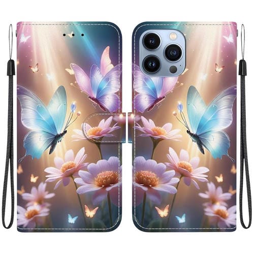 Funda de Cuero para iPhone 12/12 Pro con Dibujo de Colores y Textura de Cristal (Mariposa, Amor y Flores)