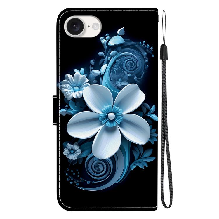 Funda de Cuero para iPhone 16E con Dibujo de Colores y Textura de Cristal (Orquídea Negra)