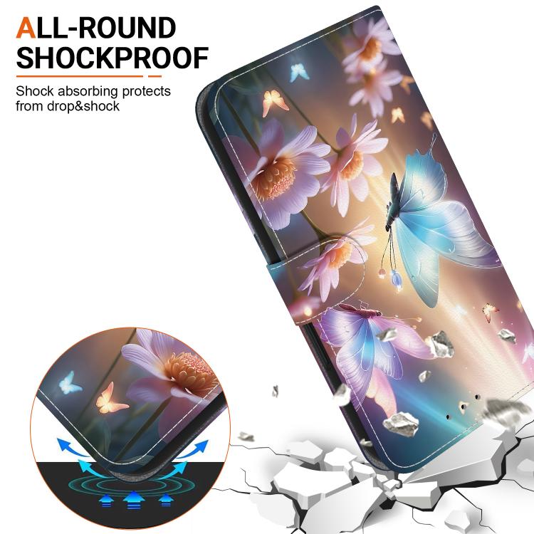 Funda de Cuero iPhone 16E Dibujo Colores Textura Cristal (Mariposa, Amor y Flores)